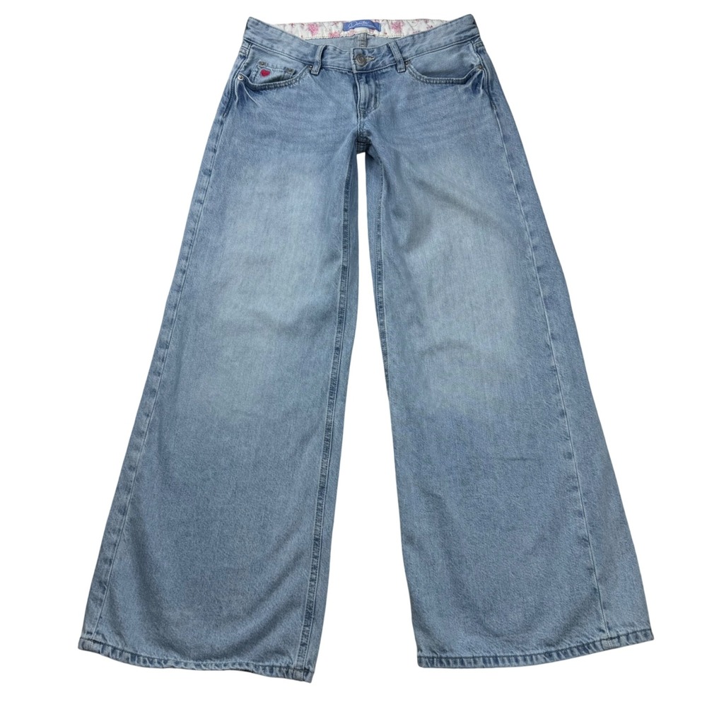 Dimitra for Aeropostale Barrel Wide Leg Jeans Light Wash Heart Y2K Low Rise